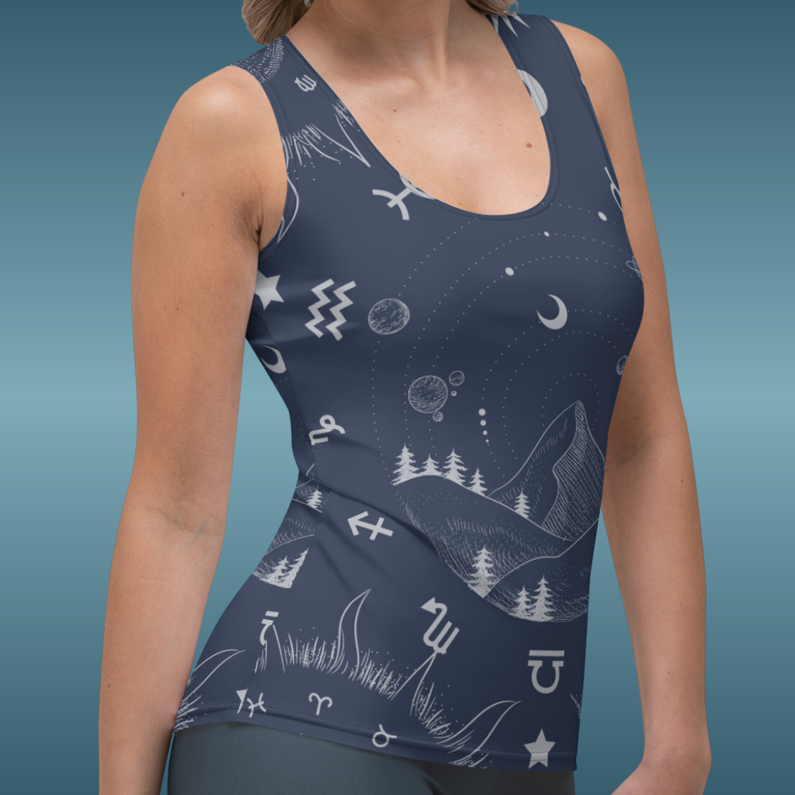 Navy Blue Moon Zodiac Tank Top