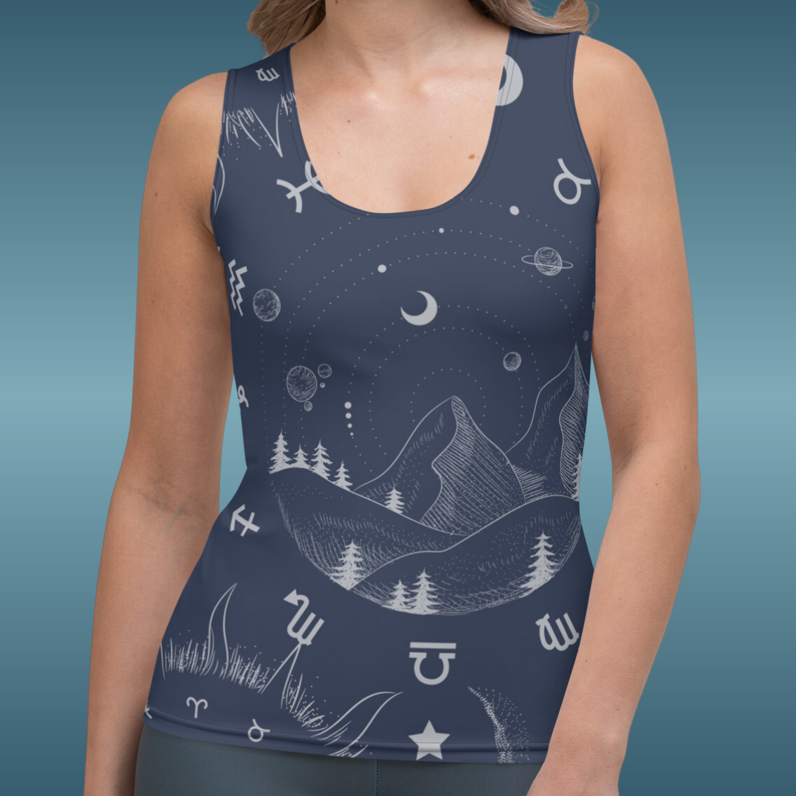 Navy Blue Moon Zodiac Tank Top