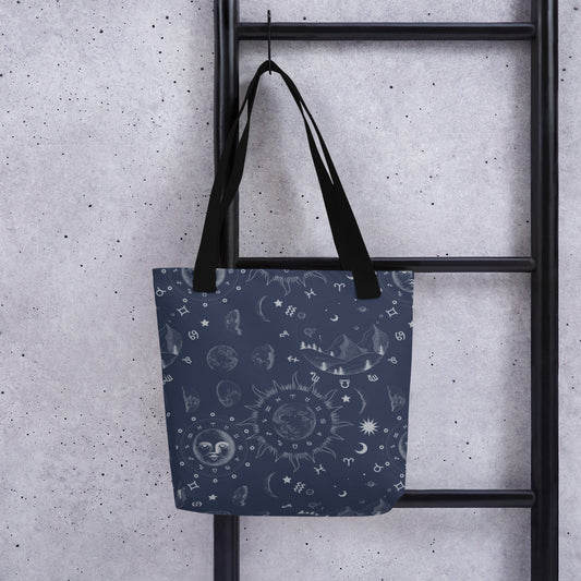 Navy Blue Moon Zodiac Tote Bag