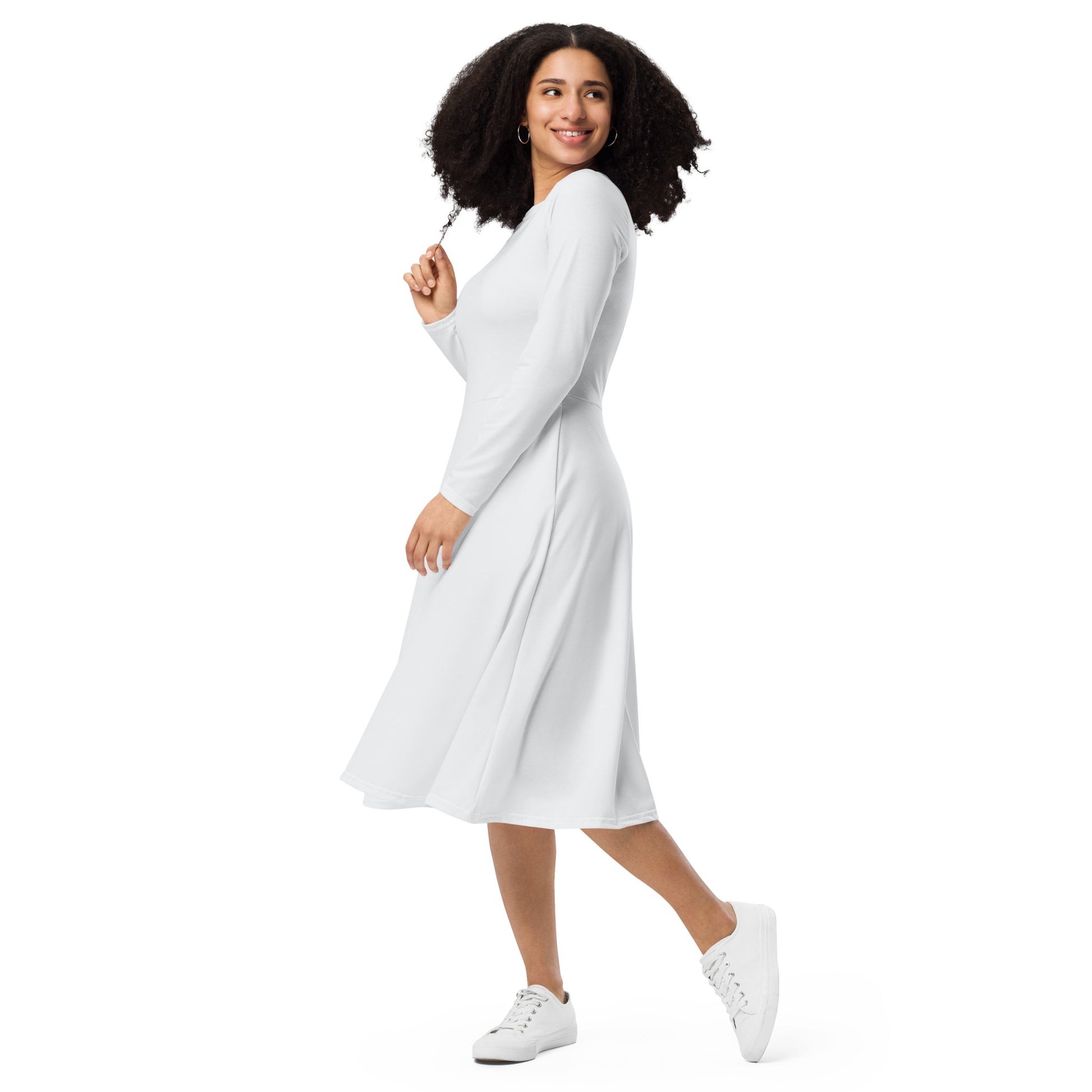 Nebula White-long-sleeve-midi-dress-left-front