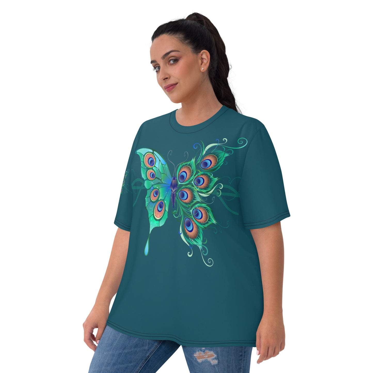 Peacock Butterfly Astronaut Blue Women's Crew Neck T-Shirt