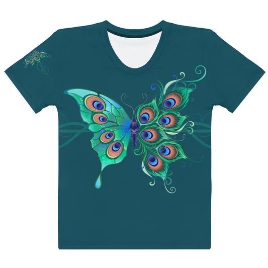 Peacock Butterfly Astronaut Blue Women's Crew Neck T-Shirt