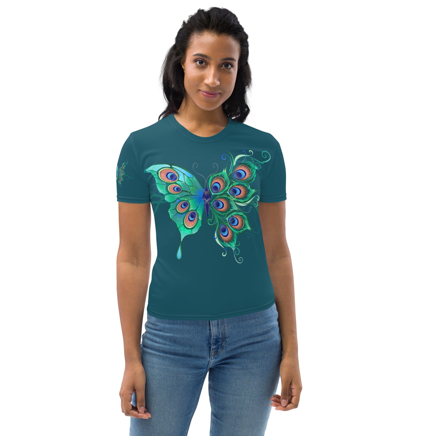 Peacock Butterfly Astronaut Blue Women's Crew Neck T-Shirt