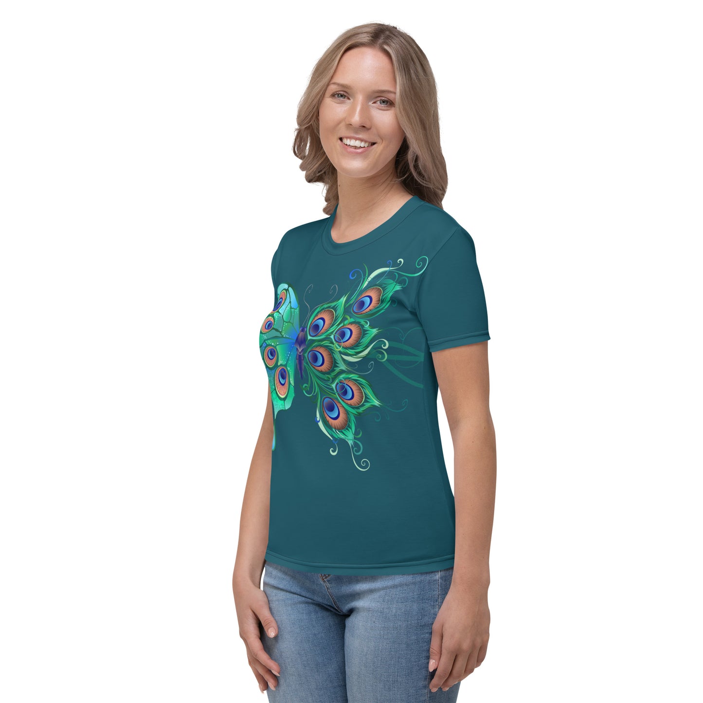 Peacock Butterfly Astronaut Blue Women's Crew Neck T-Shirt