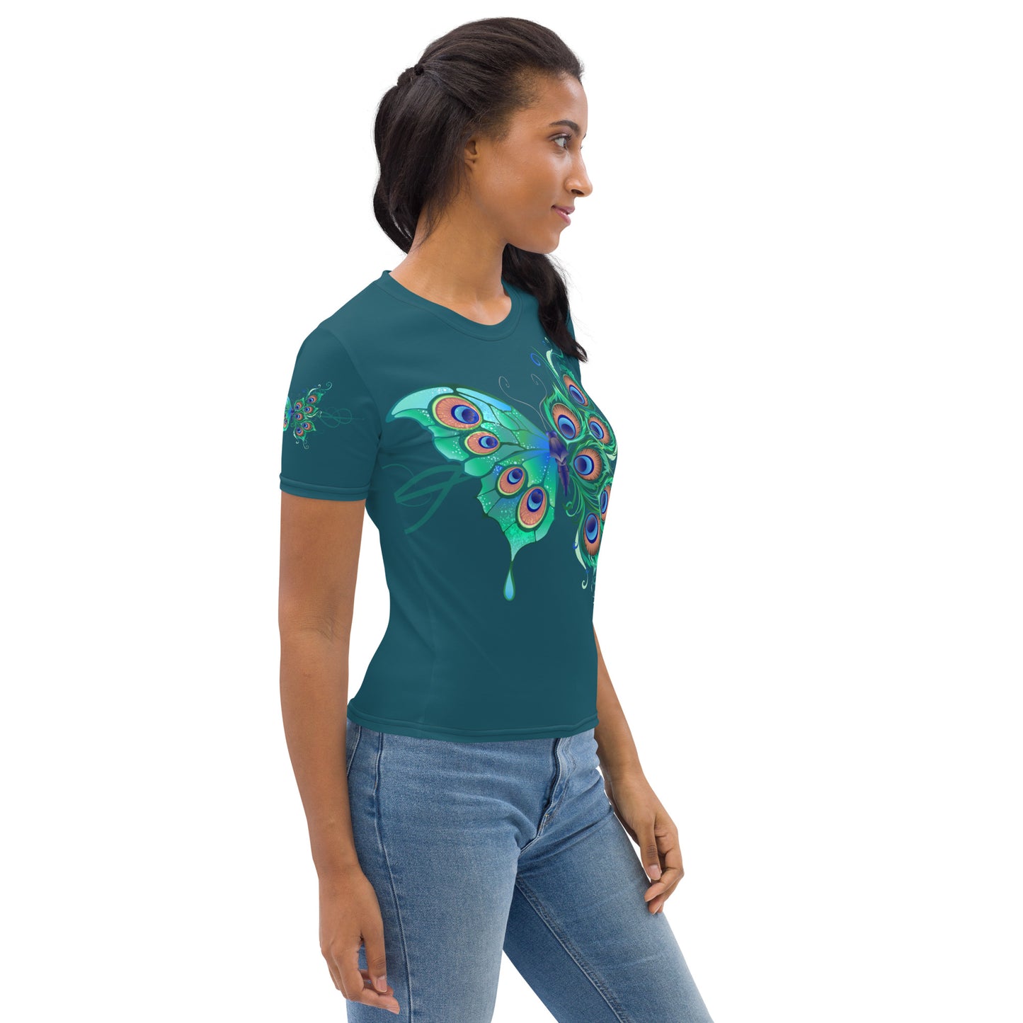 Peacock Butterfly Astronaut Blue Women's Crew Neck T-Shirt