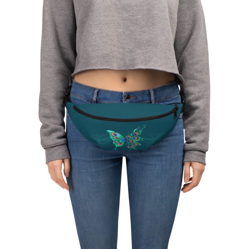 Peacock Butterfly Astronaut Blue Fanny Pack