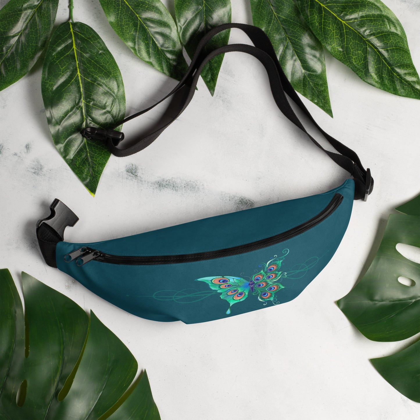 Peacock Butterfly Astronaut Blue Fanny Pack