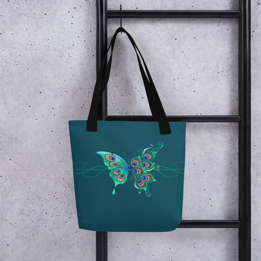 Peacock Butterfly Astronaut Blue Tote Bag