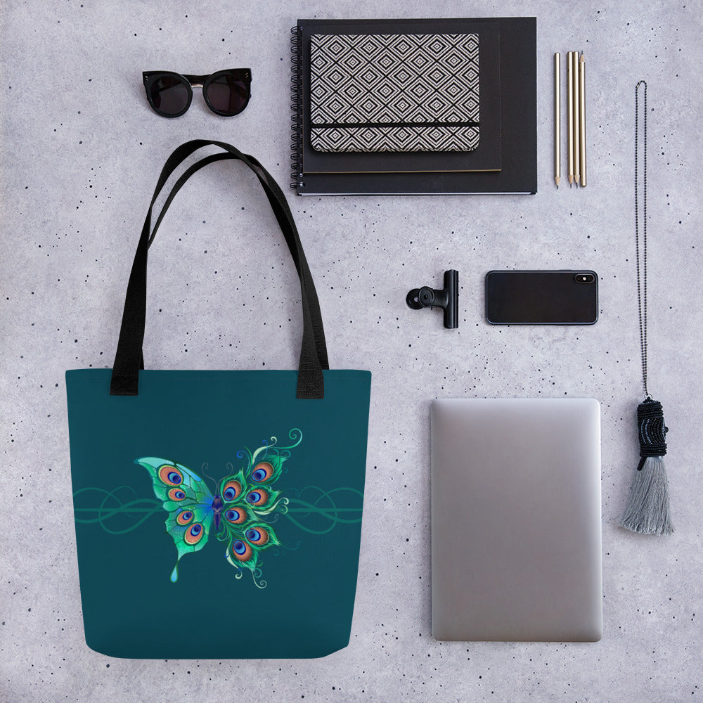 Peacock Butterfly Astronaut Blue Tote Bag