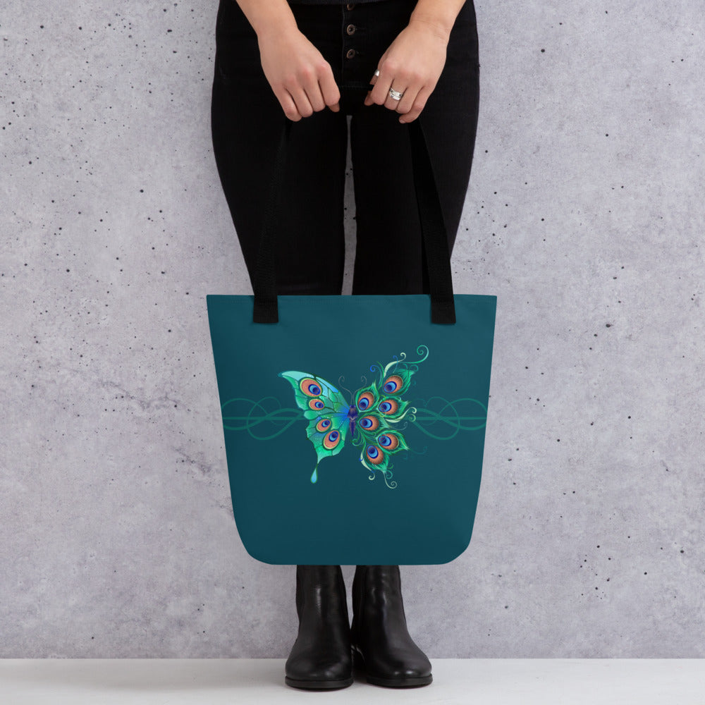 Peacock Butterfly Astronaut Blue Tote Bag