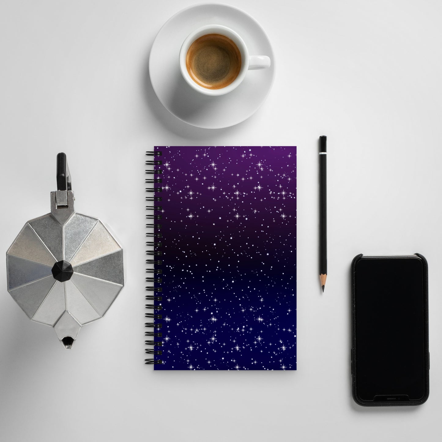 Purple Black Star Galaxy Soft Touch Notebook