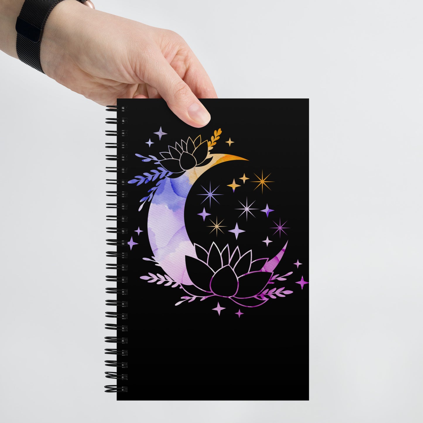 Pastel Moon Star spiral-notebook-white-front-in hand