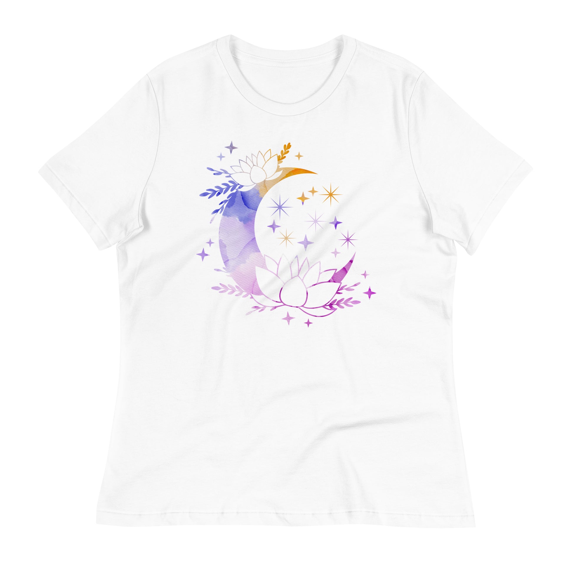 Pastel Moon star womens-relaxed-t-shirt-white-front-flat