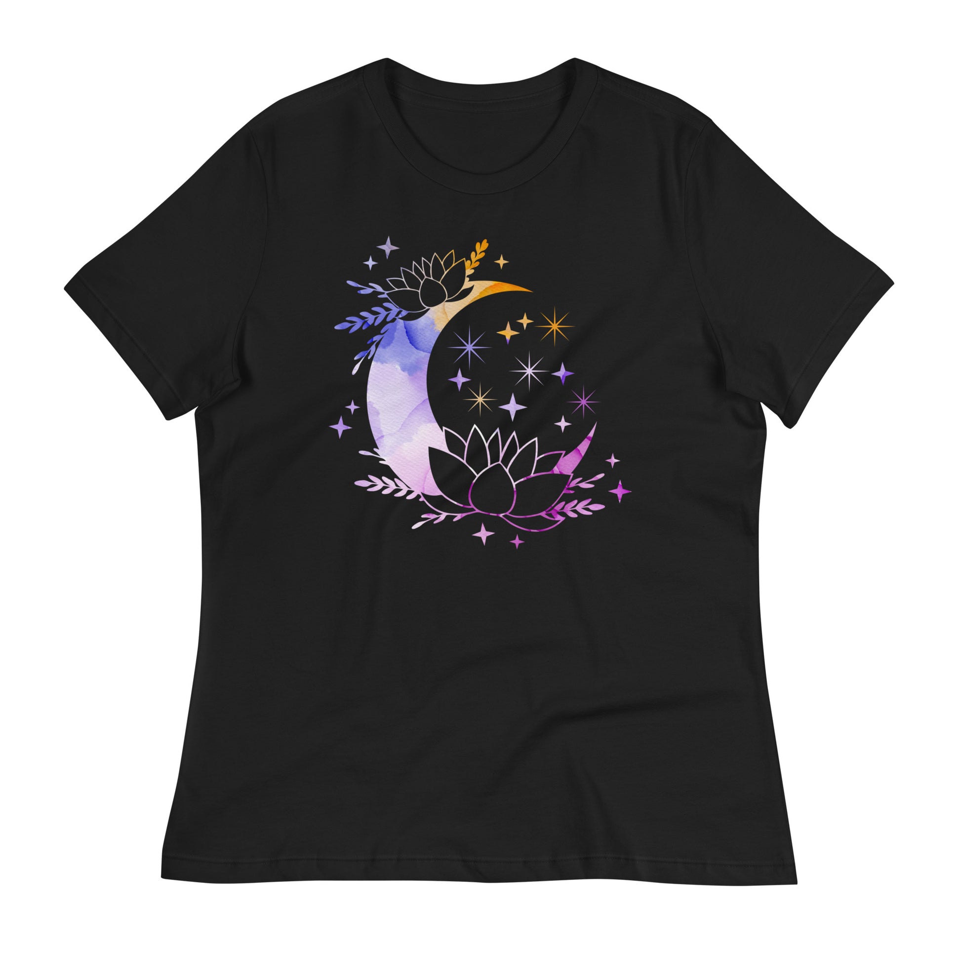 Pastel moon star womens-relaxed-t-shirt-black-front-flat