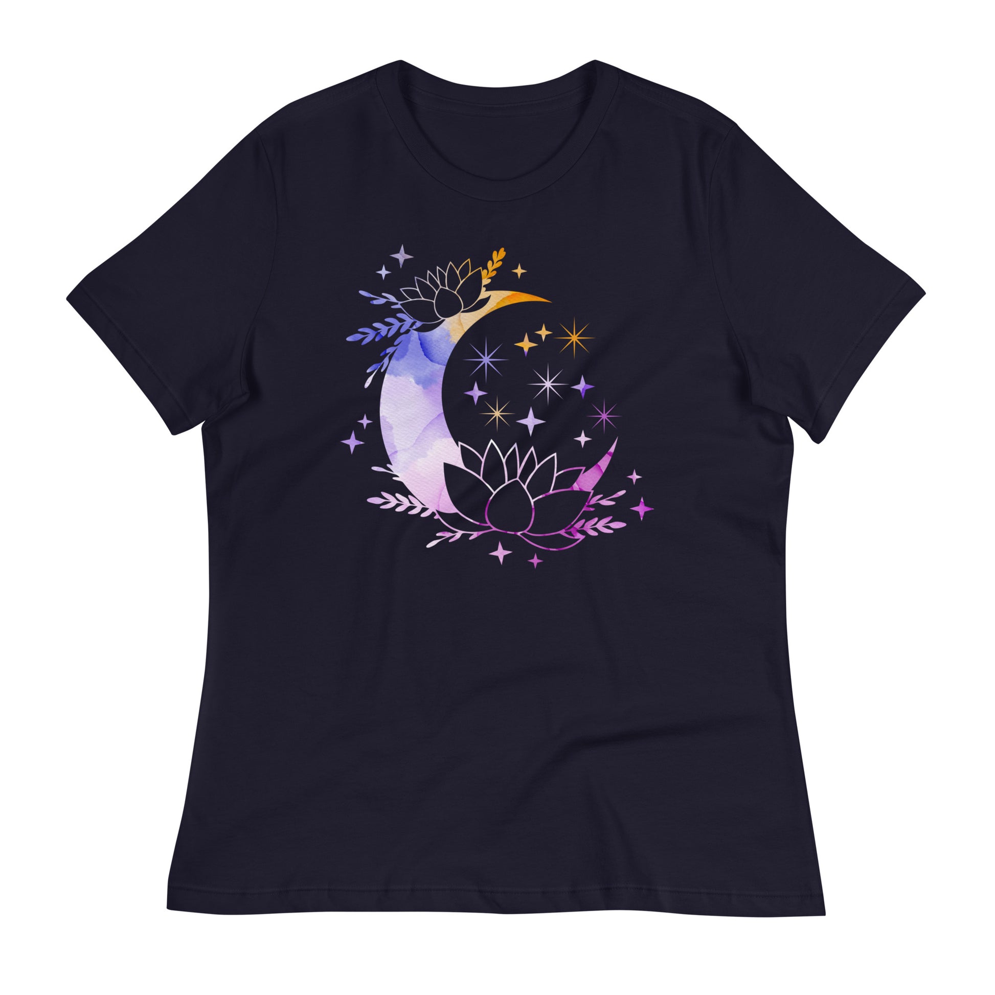 Pastel moon star womens-relaxed-t-shirt-navy-front-flat