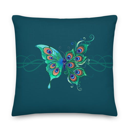 Peacock Butterfly Astronaut Blue Premium Throw Pillow