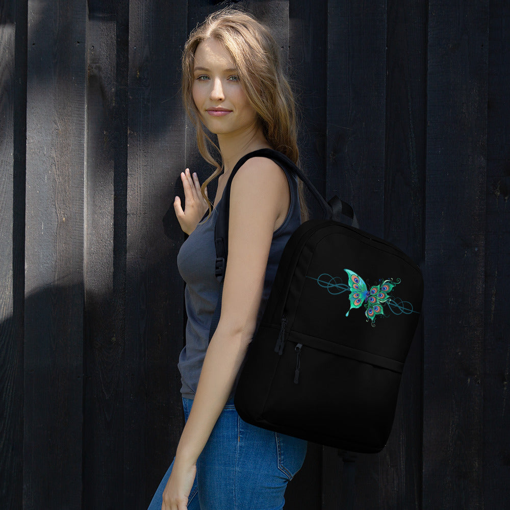 Peacock Butterfly Black Backpack