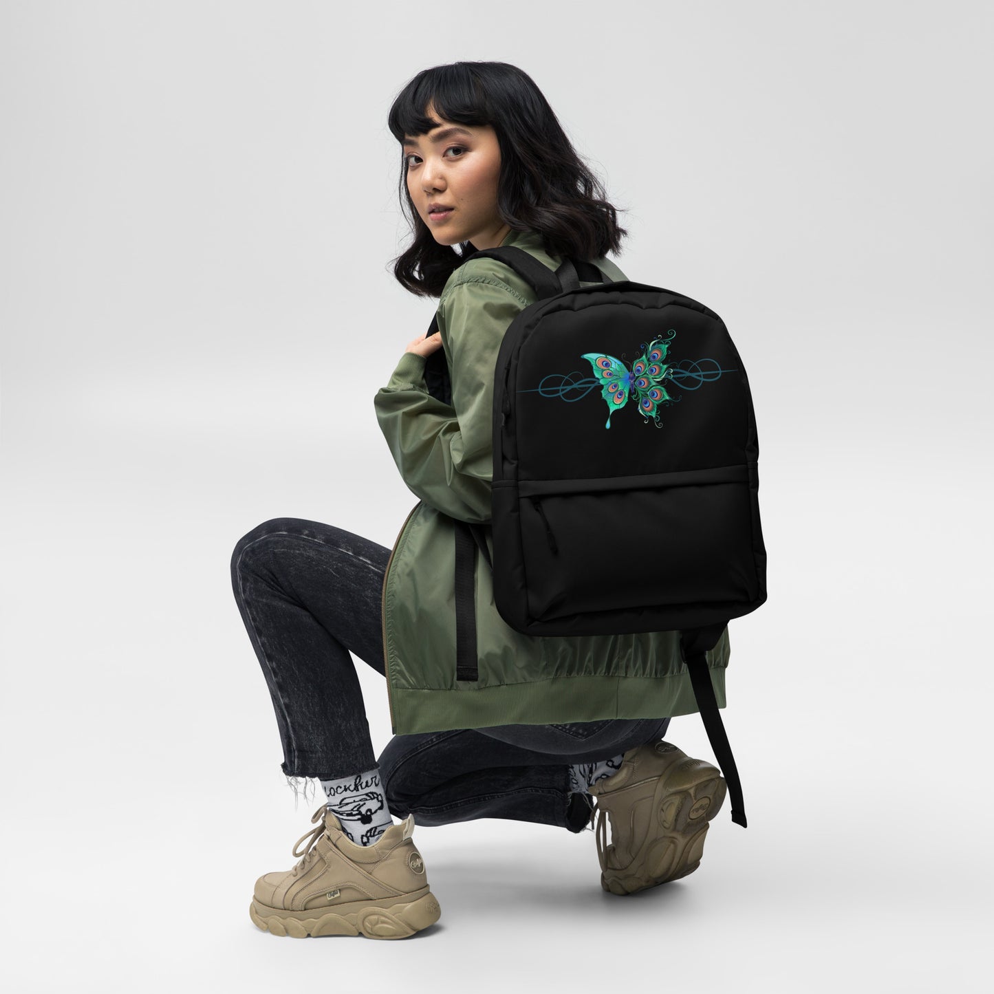 Peacock Butterfly Black Backpack