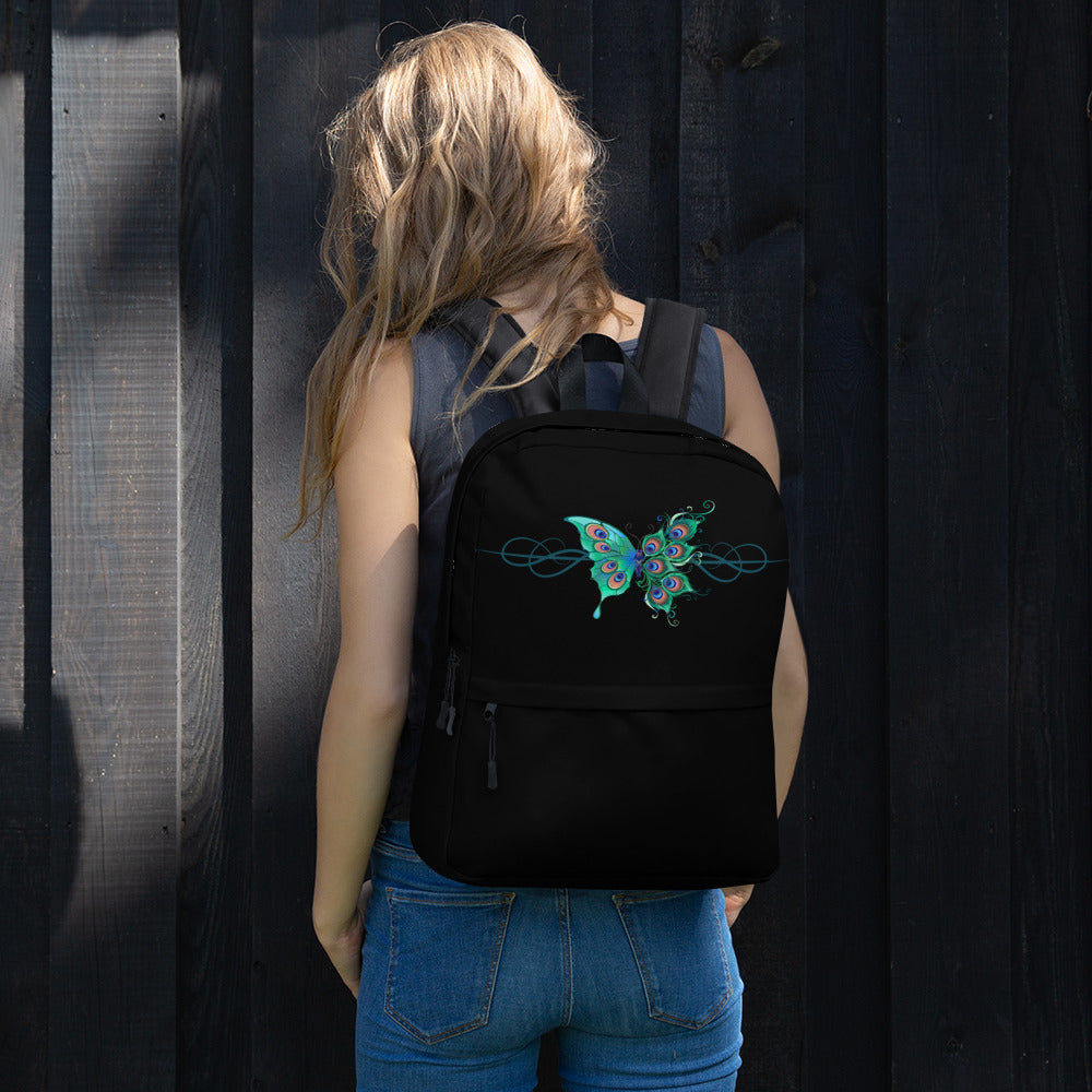 Peacock Butterfly Black Backpack