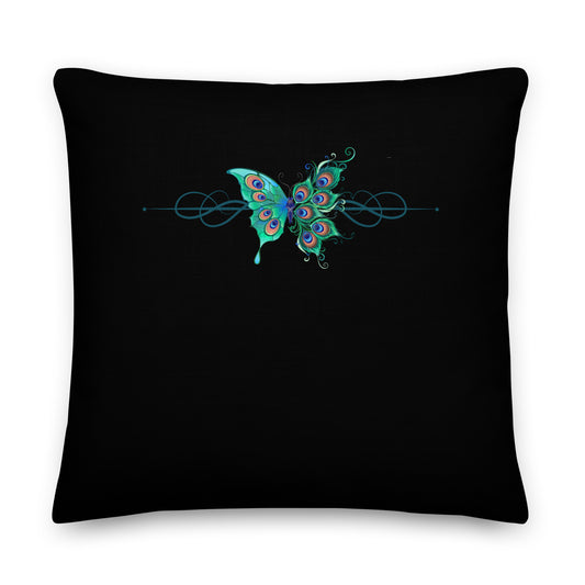 Peacock Butterfly Black Premium Throw Pillow