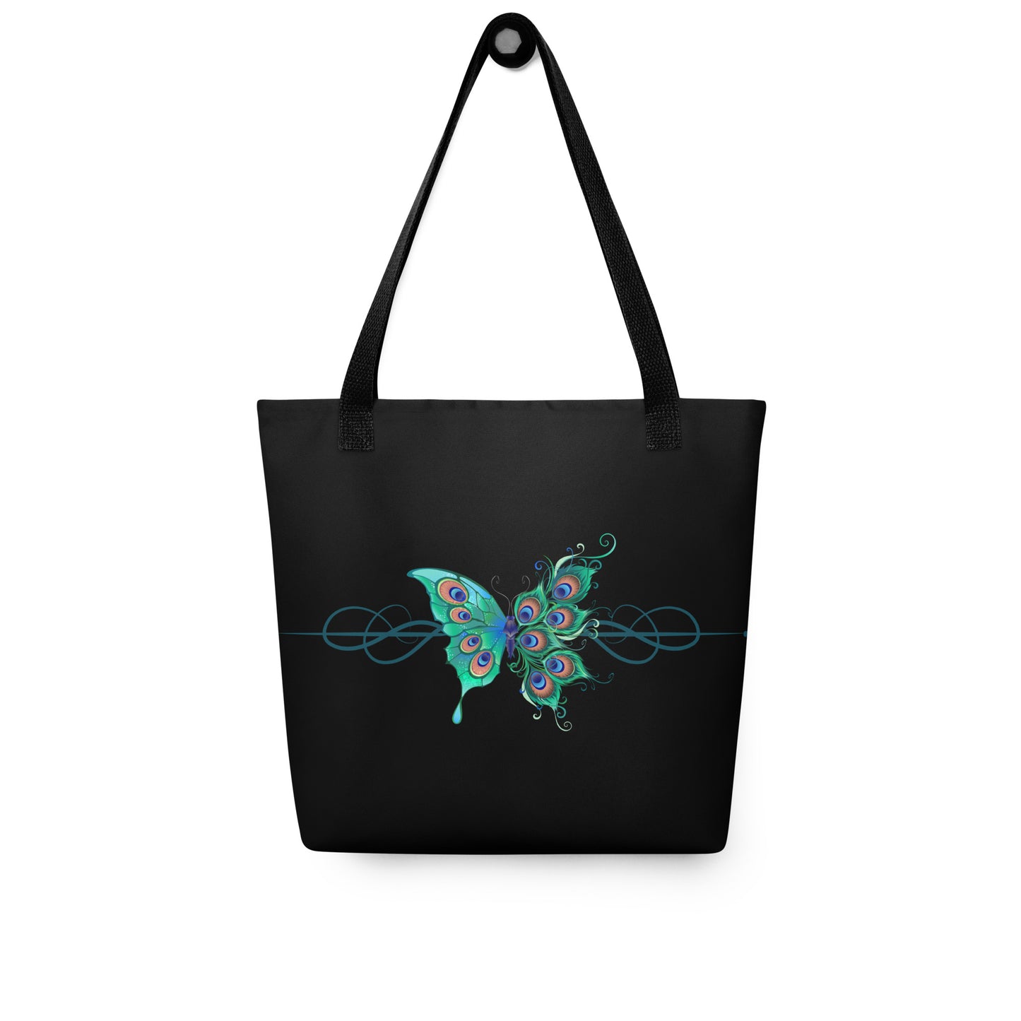Peacock Butterfly Black Tote Bag