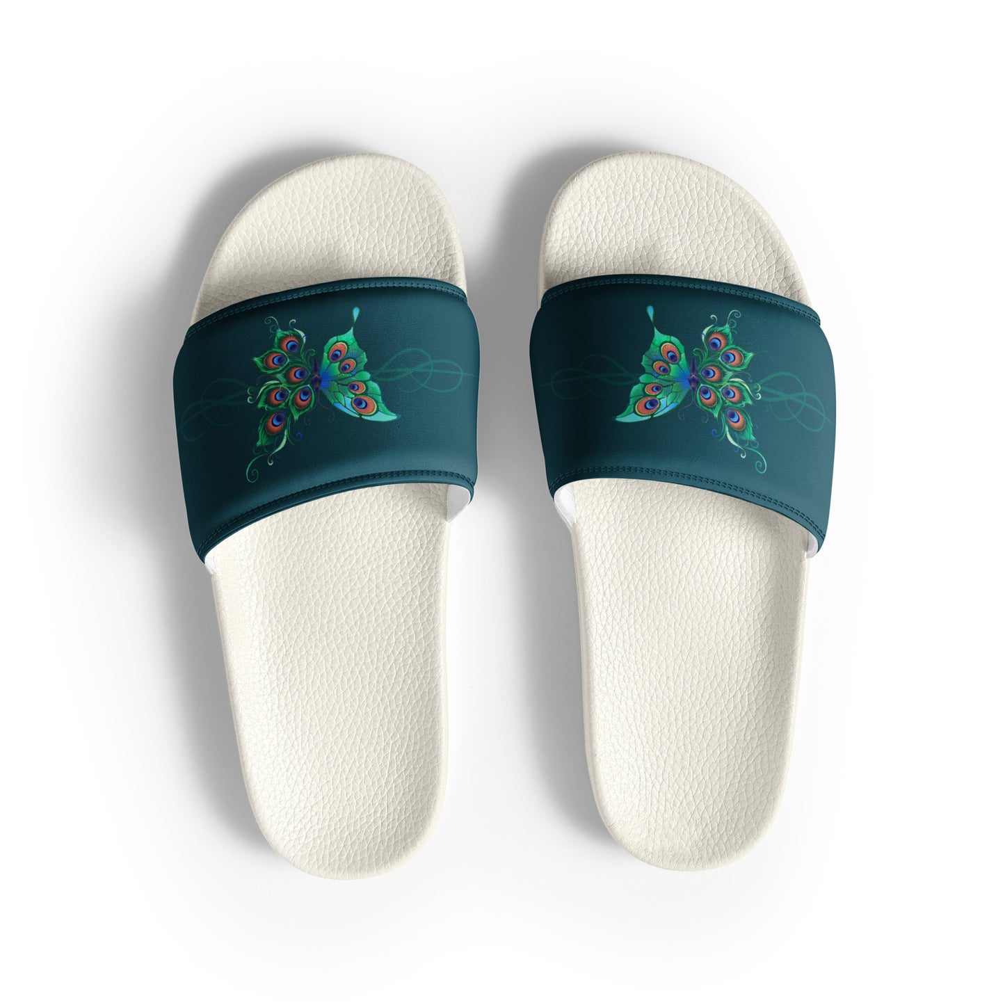 Peacock Butterfly womens-slides-sandals white-front