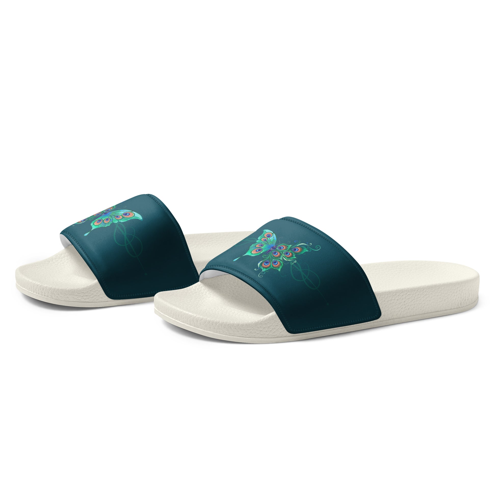 Peacock Butterfly womens-slides-sandals white-left-front