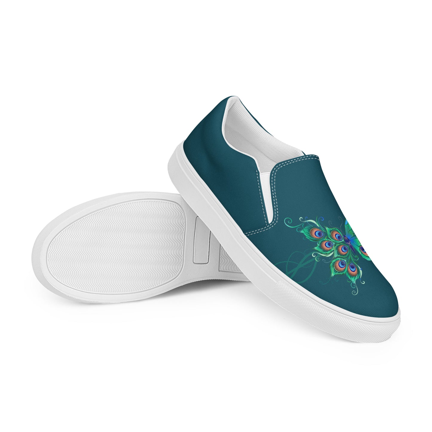 Peacock Butterfly womens-slip-on-canvas-shoes-blue-right-front