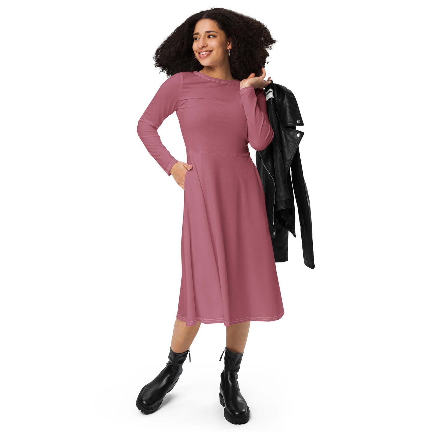 Petal Pink-long-sleeve-midi-dress-front-1