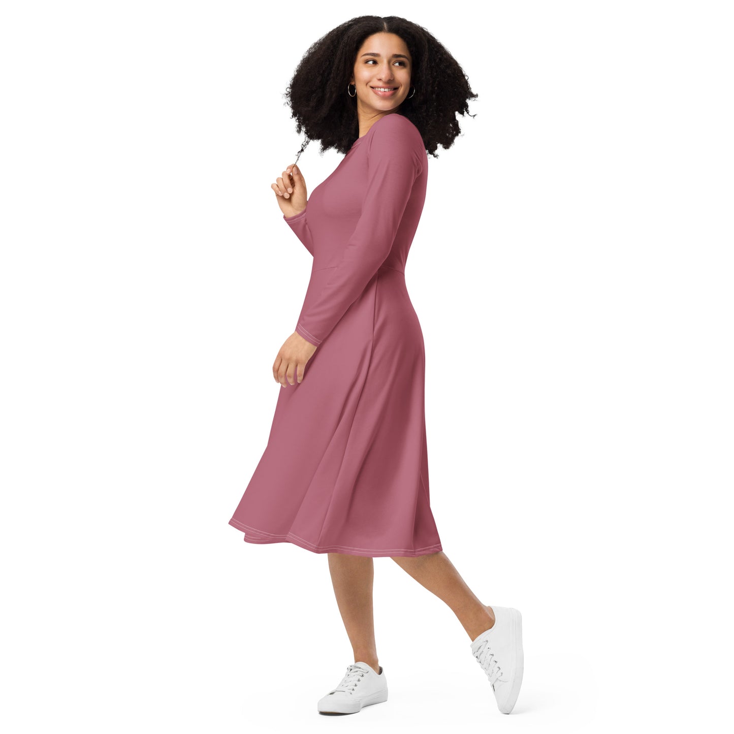 Petal Pink-long-sleeve-midi-dress-left-front