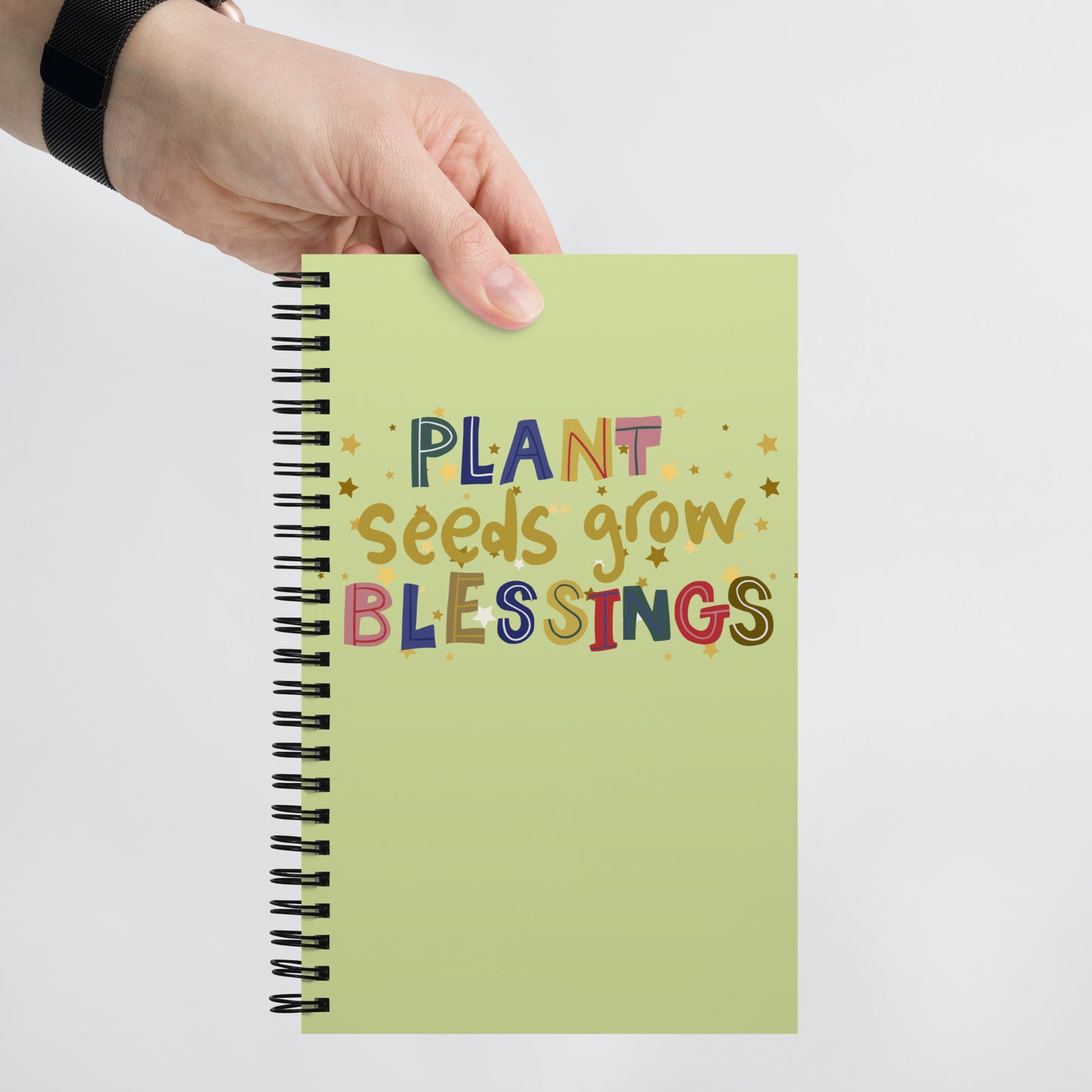 Plant Seeds Grow Blessing spiral-notebook-white-front in hand