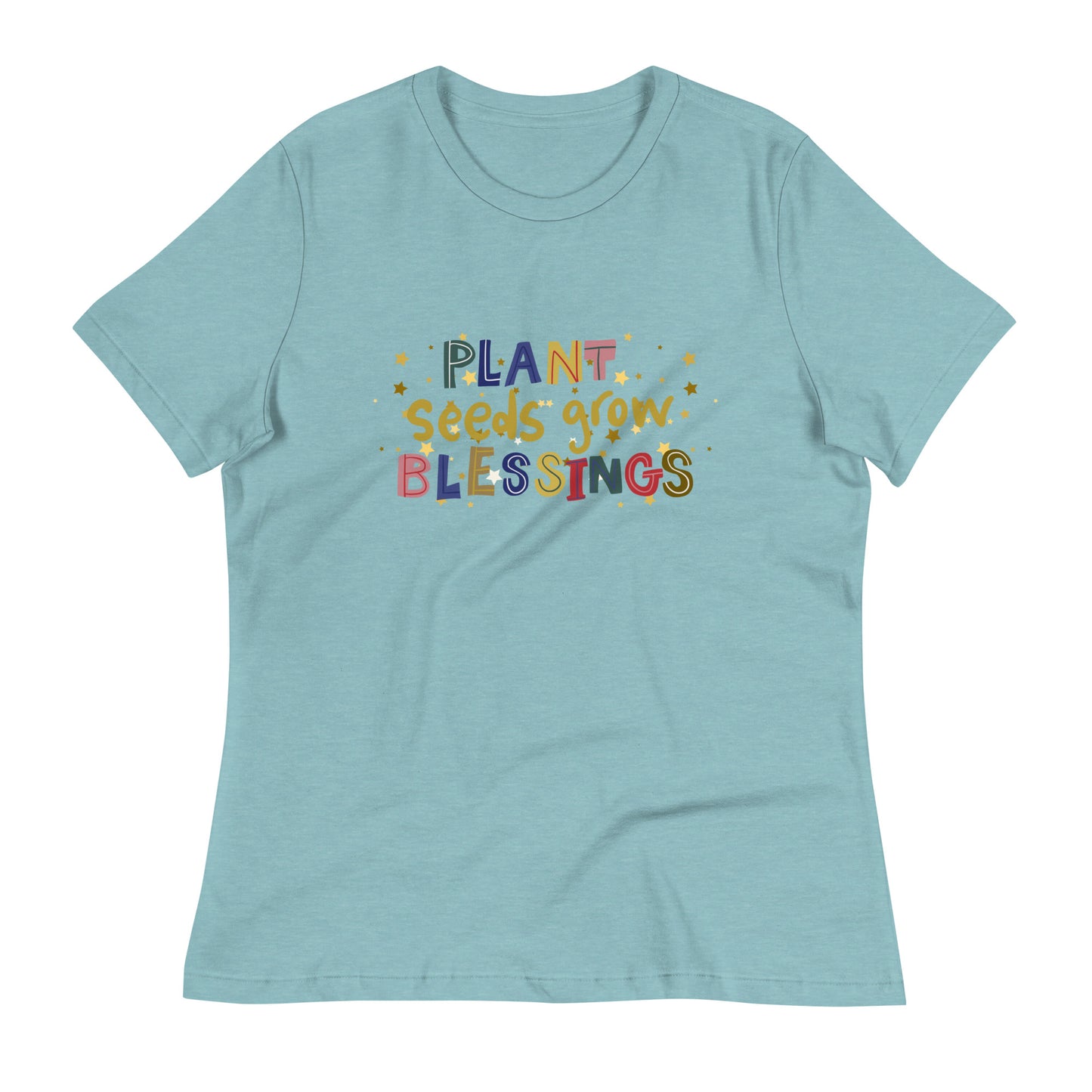 Plant seeds grow blessings womens-relaxed-t-shirt-heather-blue-lagoon-front-flat