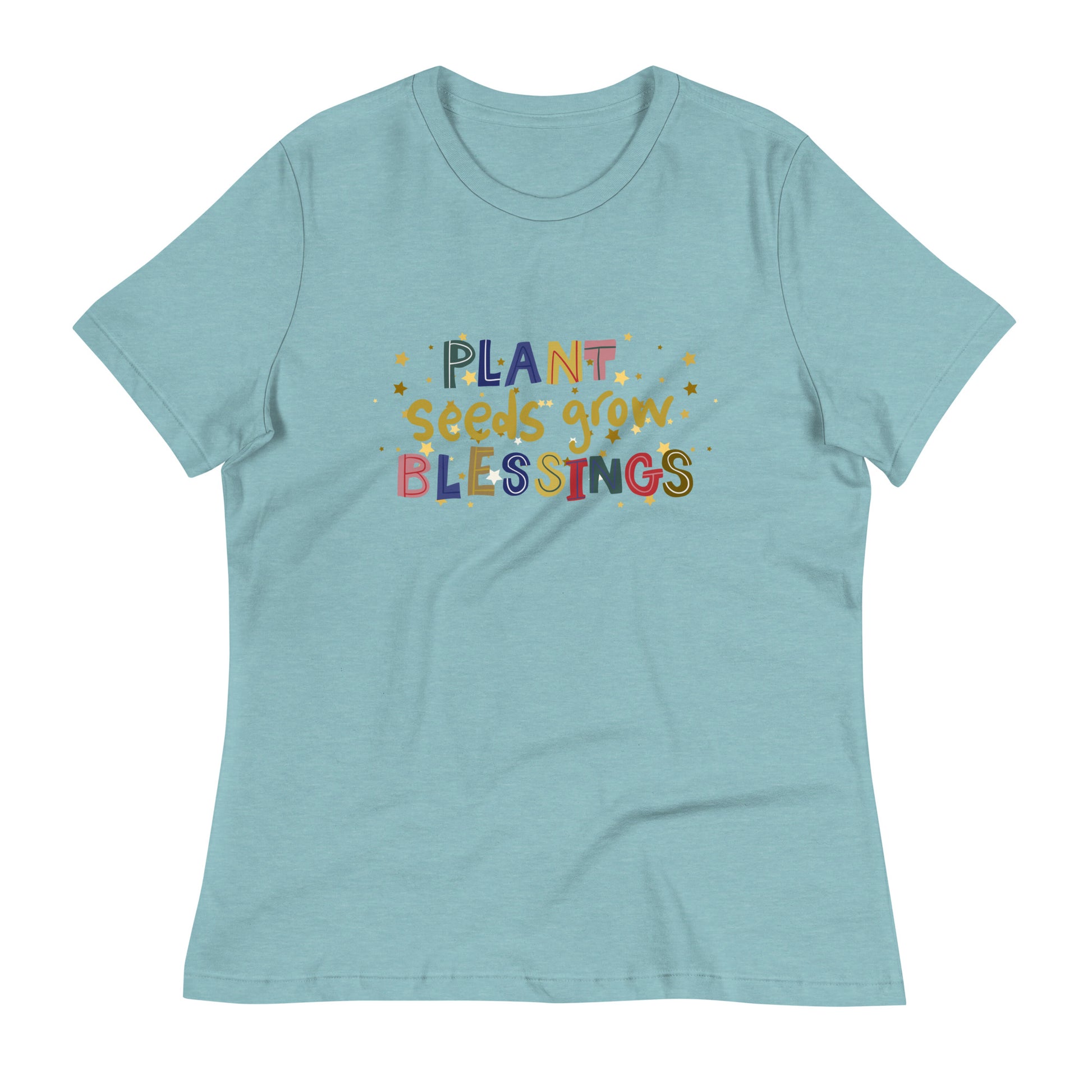 Plant seeds grow blessings womens-relaxed-t-shirt-heather-blue-lagoon-front-flat