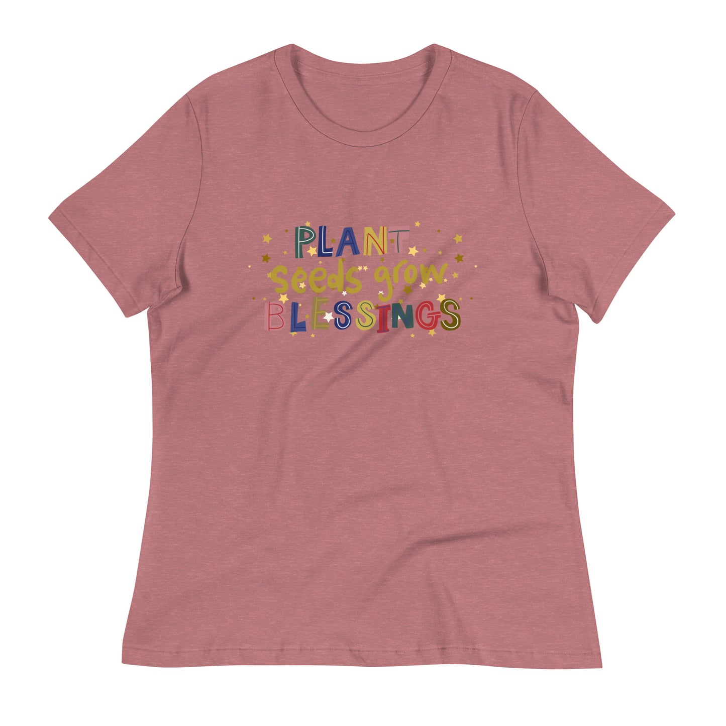 Plant seeds grow blessings womens-relaxed-t-shirt-heather-mauve-front-flat