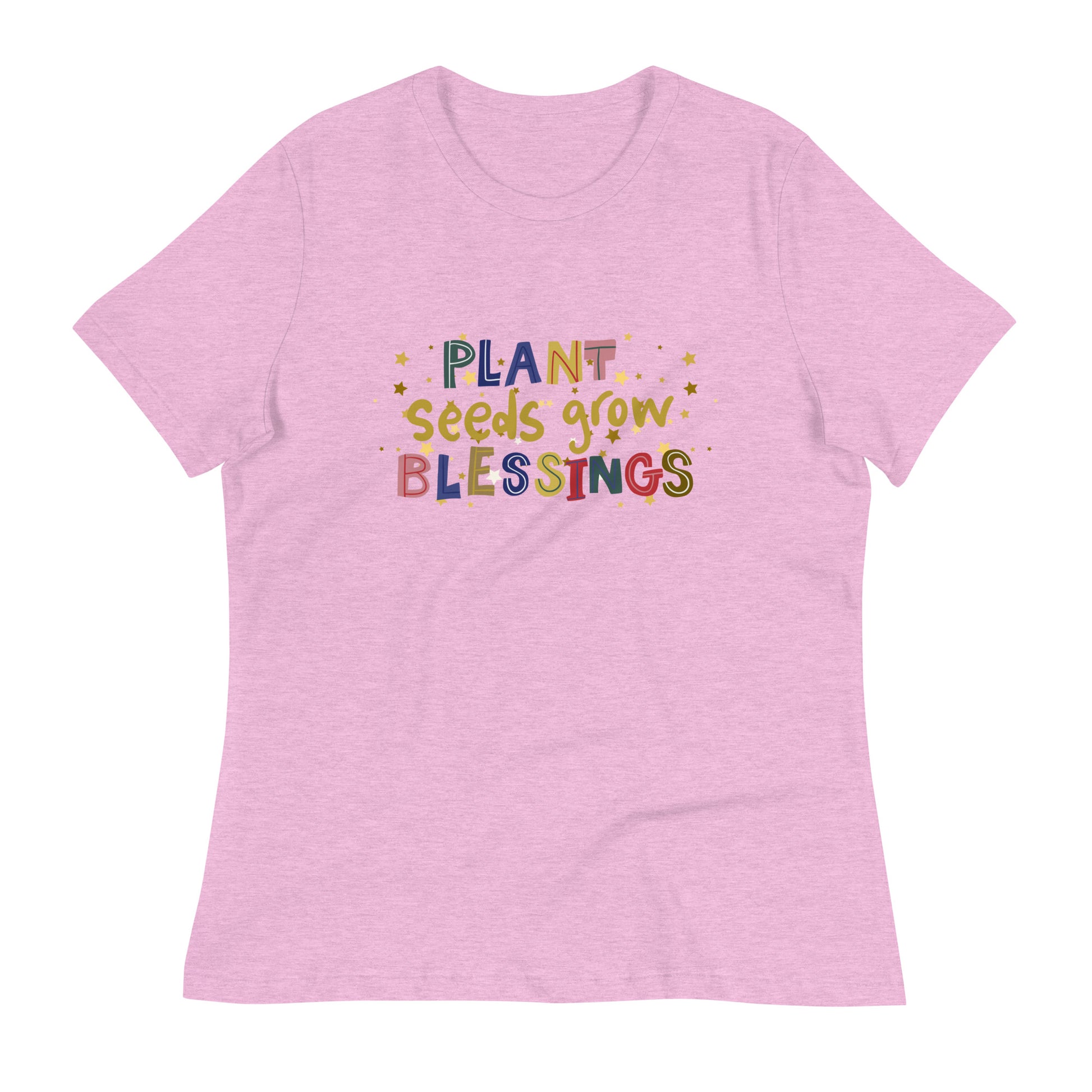 Plant seeds grow blessings womens-relaxed-t-shirt-heather-prism-lilac-front-flat