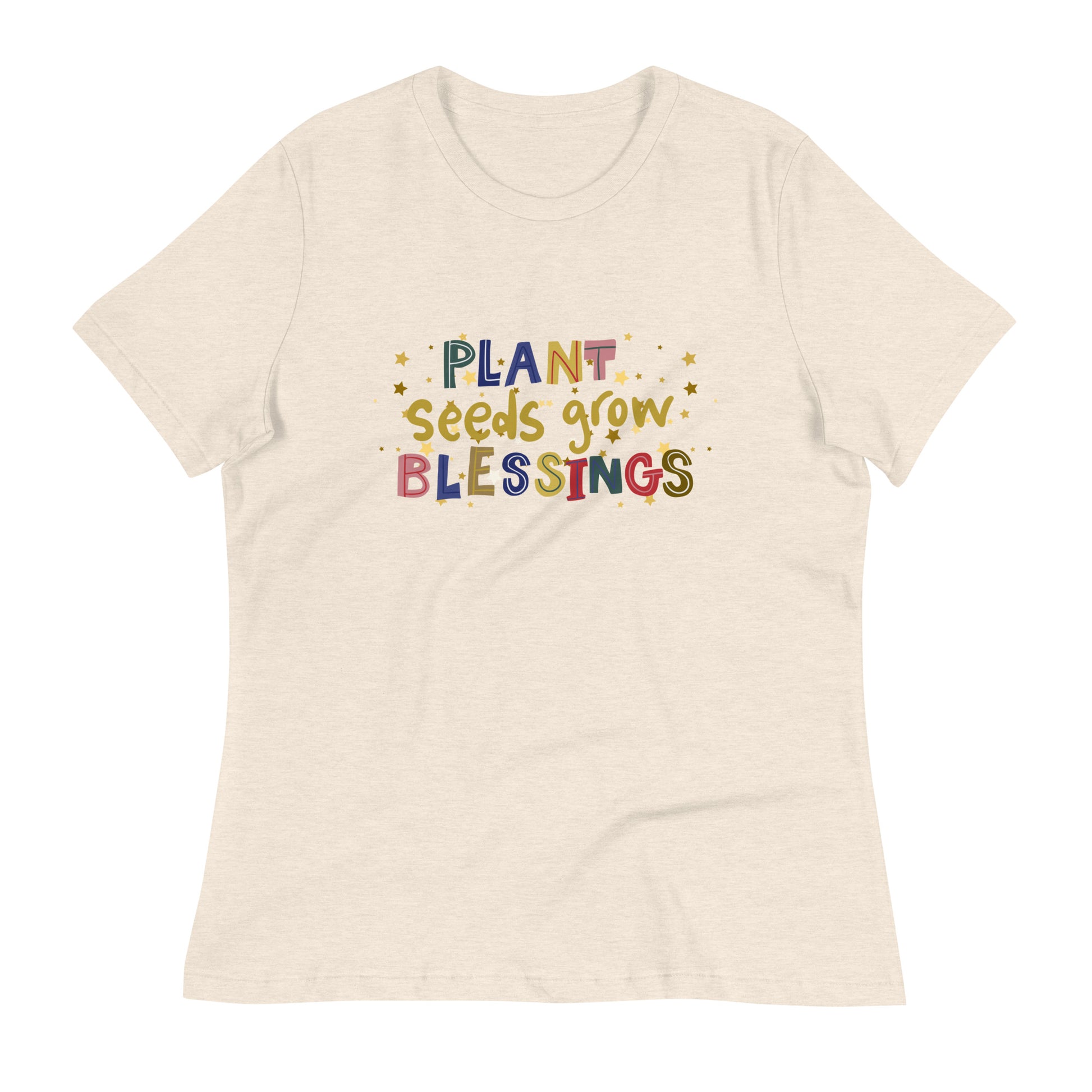 Plant seeds grow blessings womens-relaxed-t-shirt-heather-prism-natural-front-flat