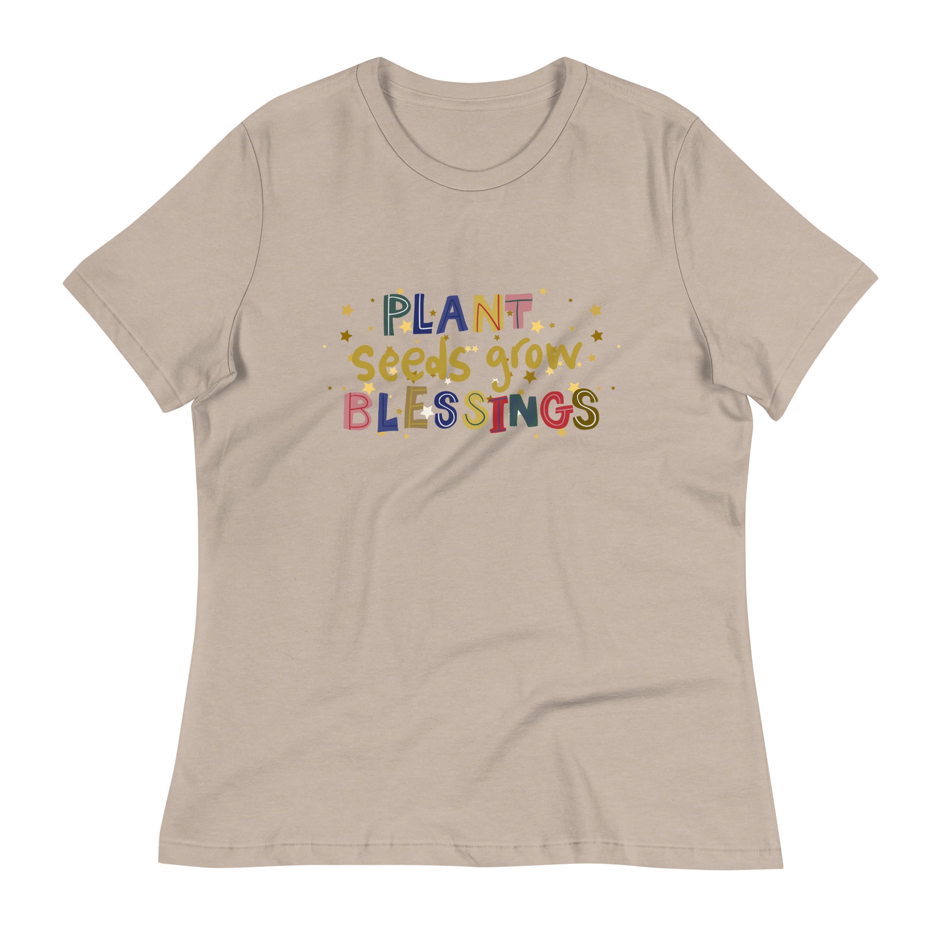 Plant seeds grow blessings womens-relaxed-t-shirt-heather-stone-front-flat