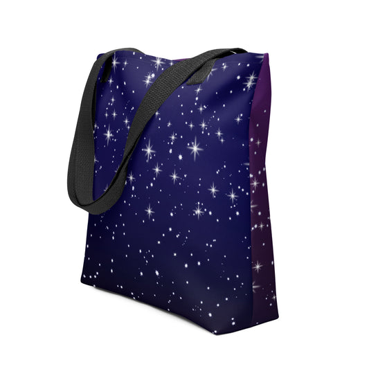 Purple Black Star Galaxy Tote Bag