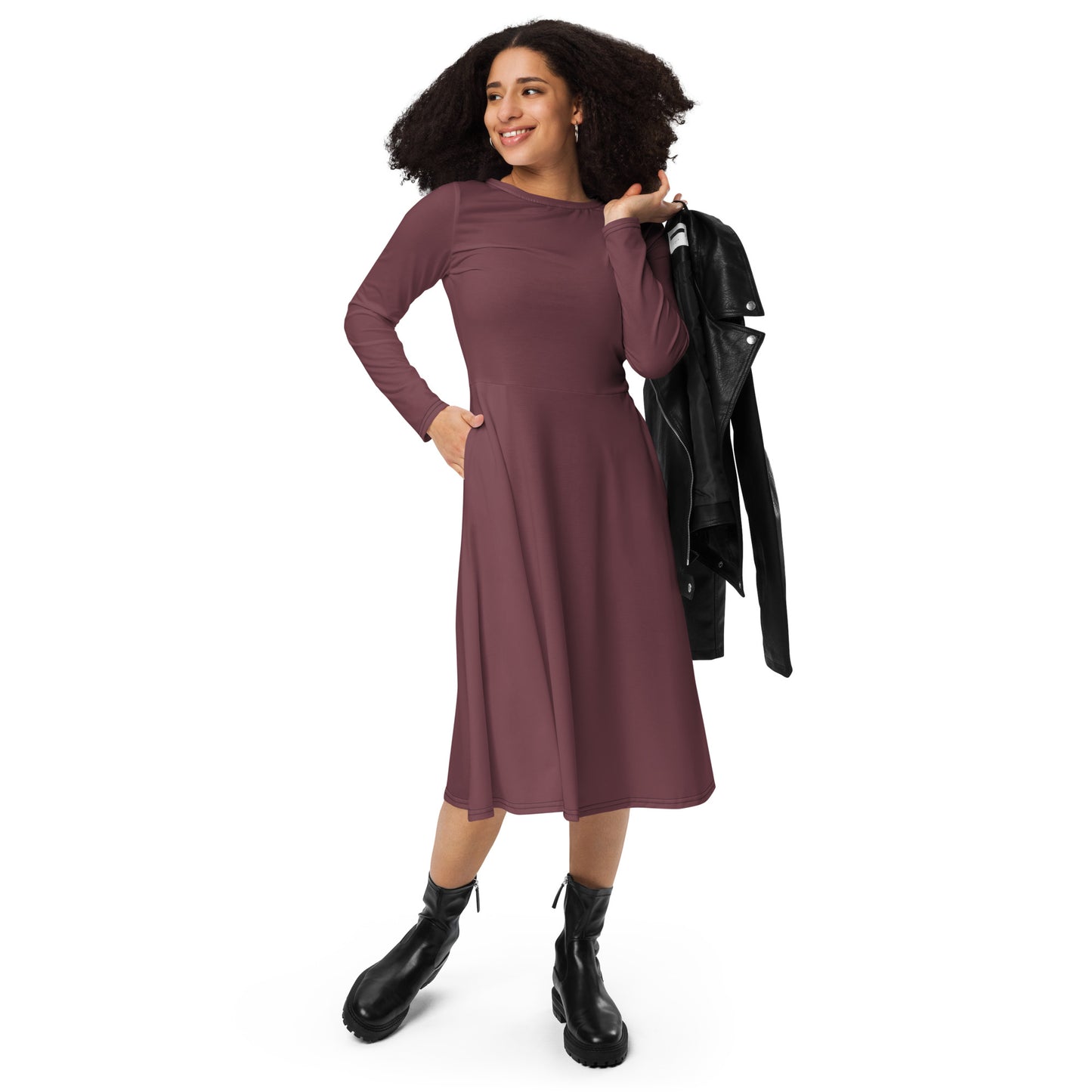 Purple Play-long-sleeve-midi-dress-front-1