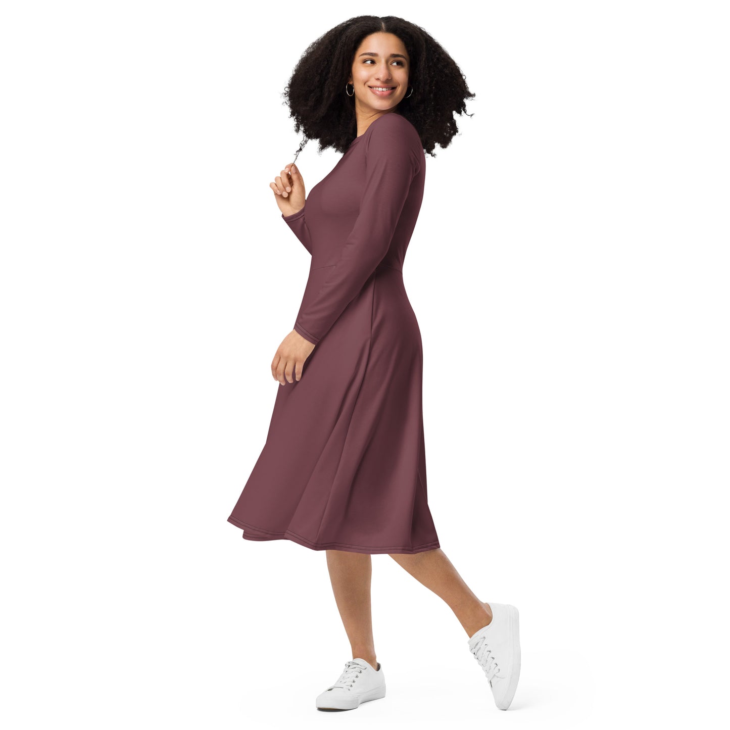 Purple Play-long-sleeve-midi-dress-left-front