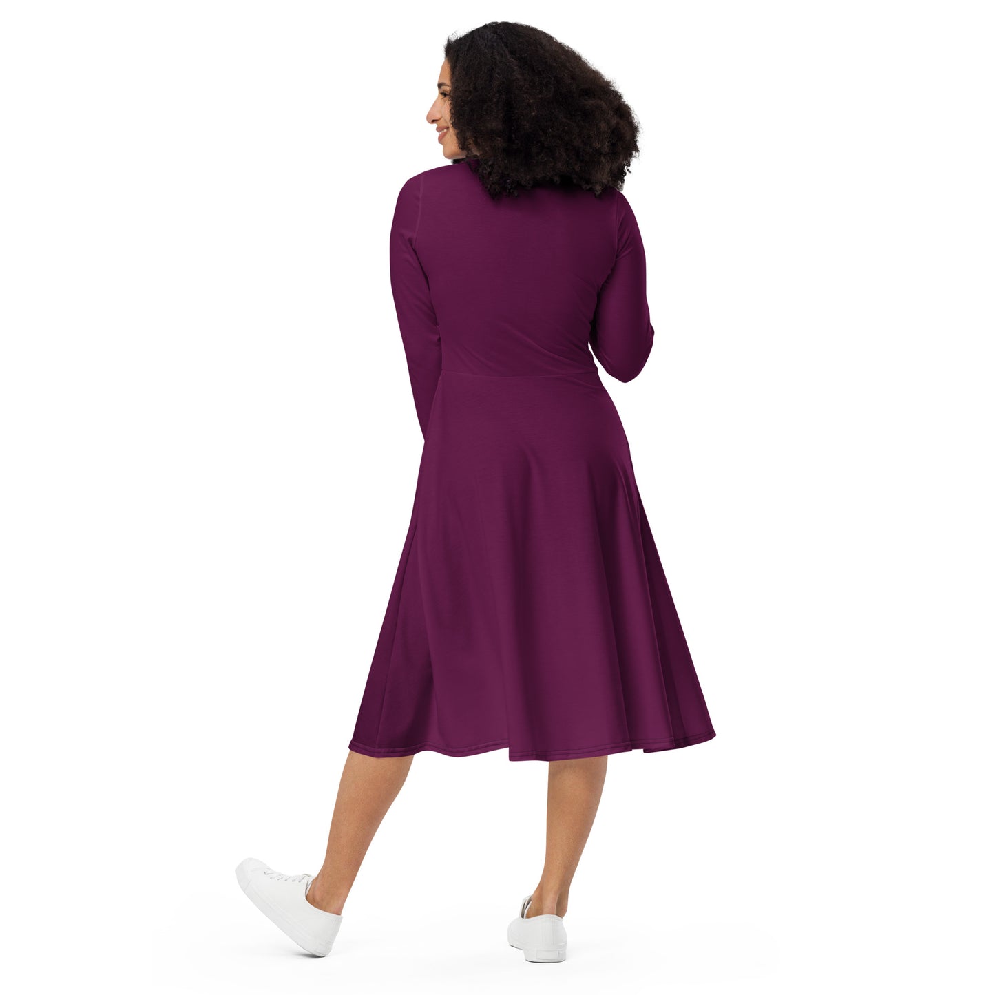 Purple Power-long-sleeve-midi-dress-back