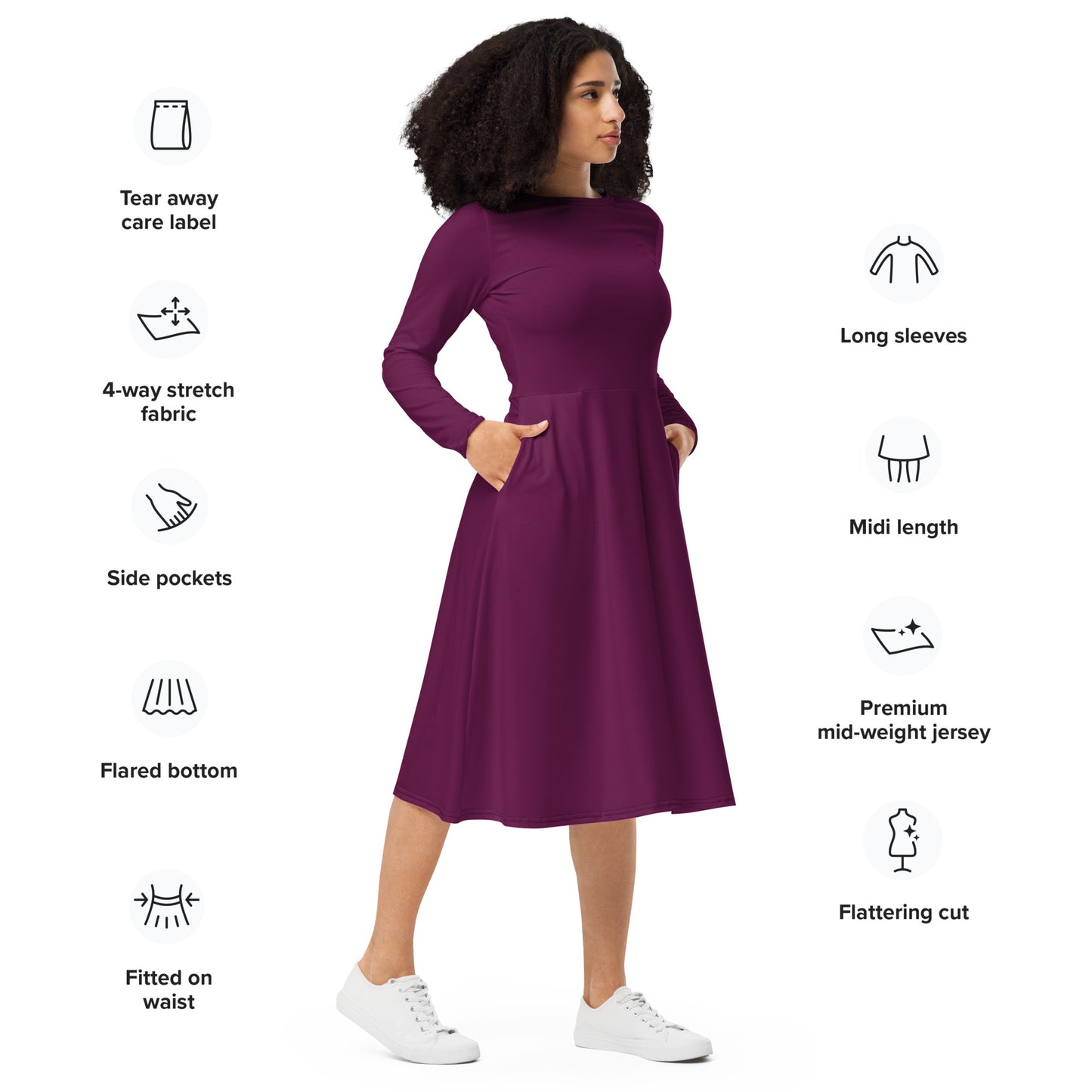 Purple Power-long-sleeve-midi-dress-right-front