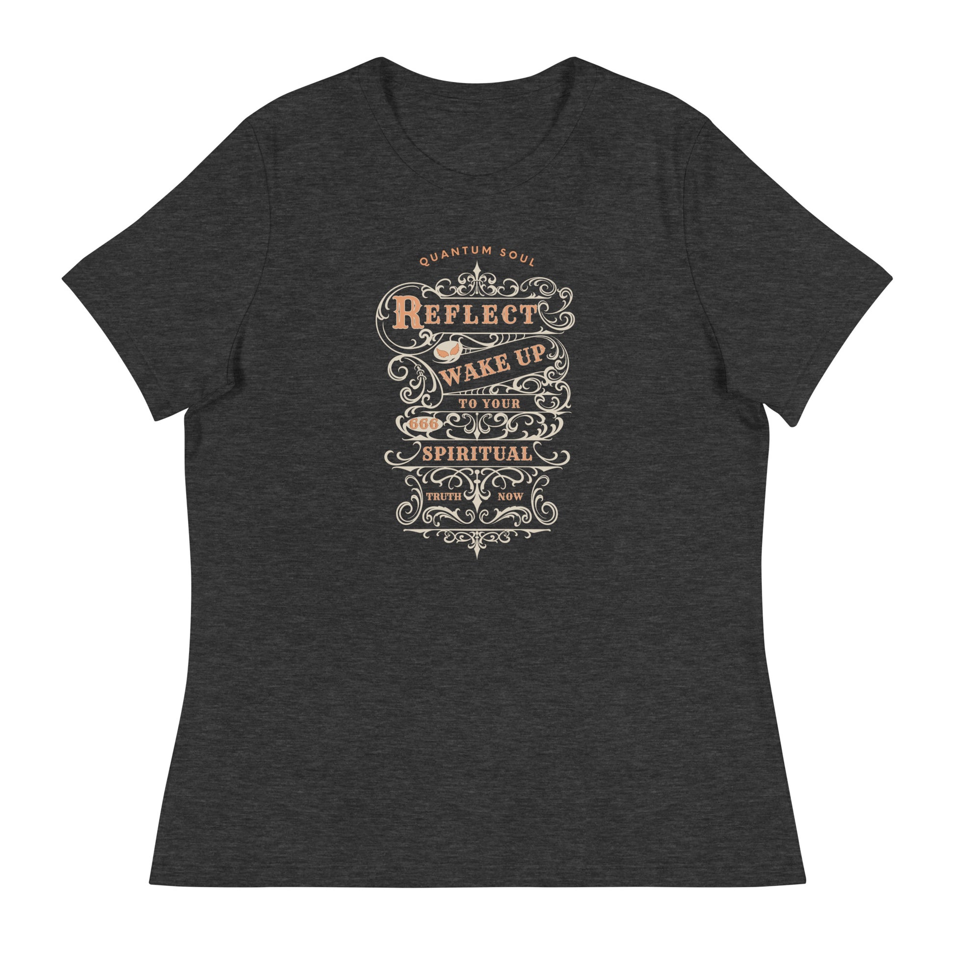 Reflect 666 womens-relaxed-t-shirt-dark-grey-heather-front flat