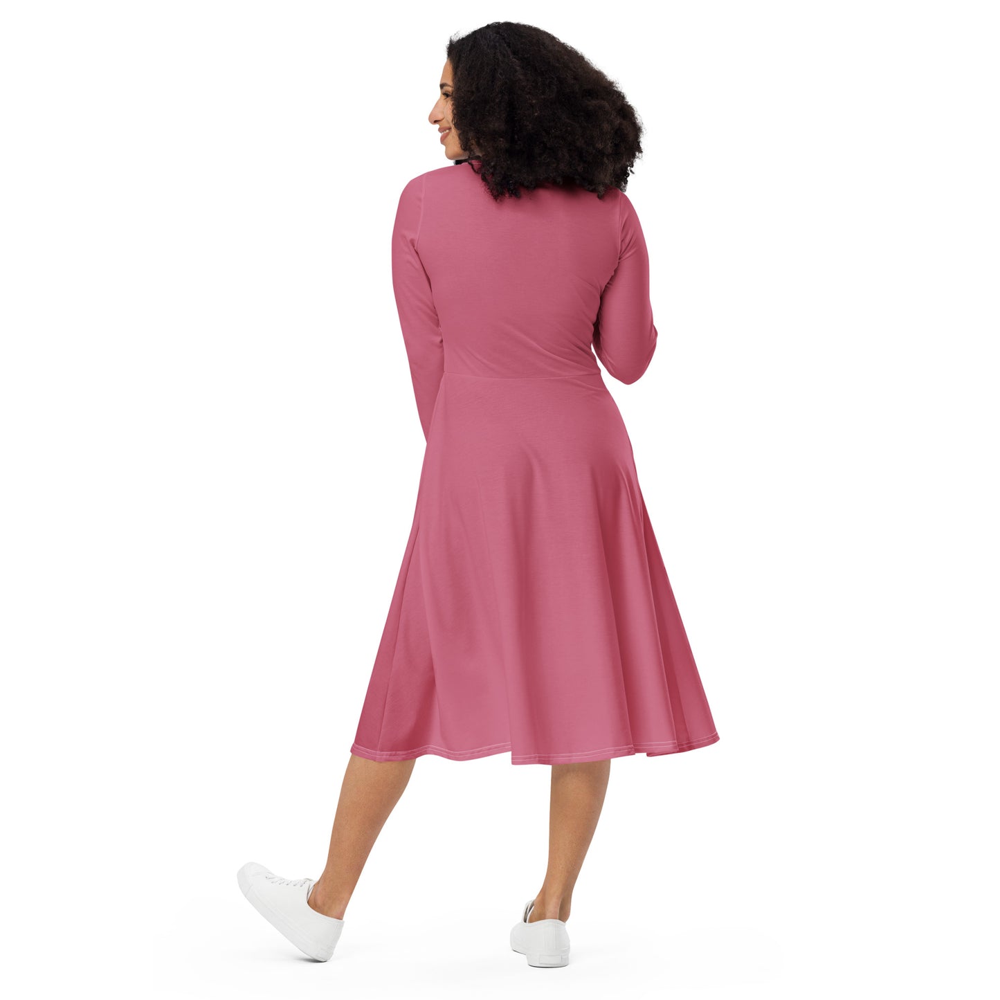 Romantic Pink-long-sleeve-midi-dress-back