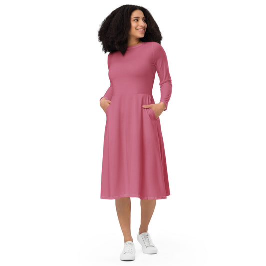 Romantic Pink-long-sleeve-midi-dress-front-1