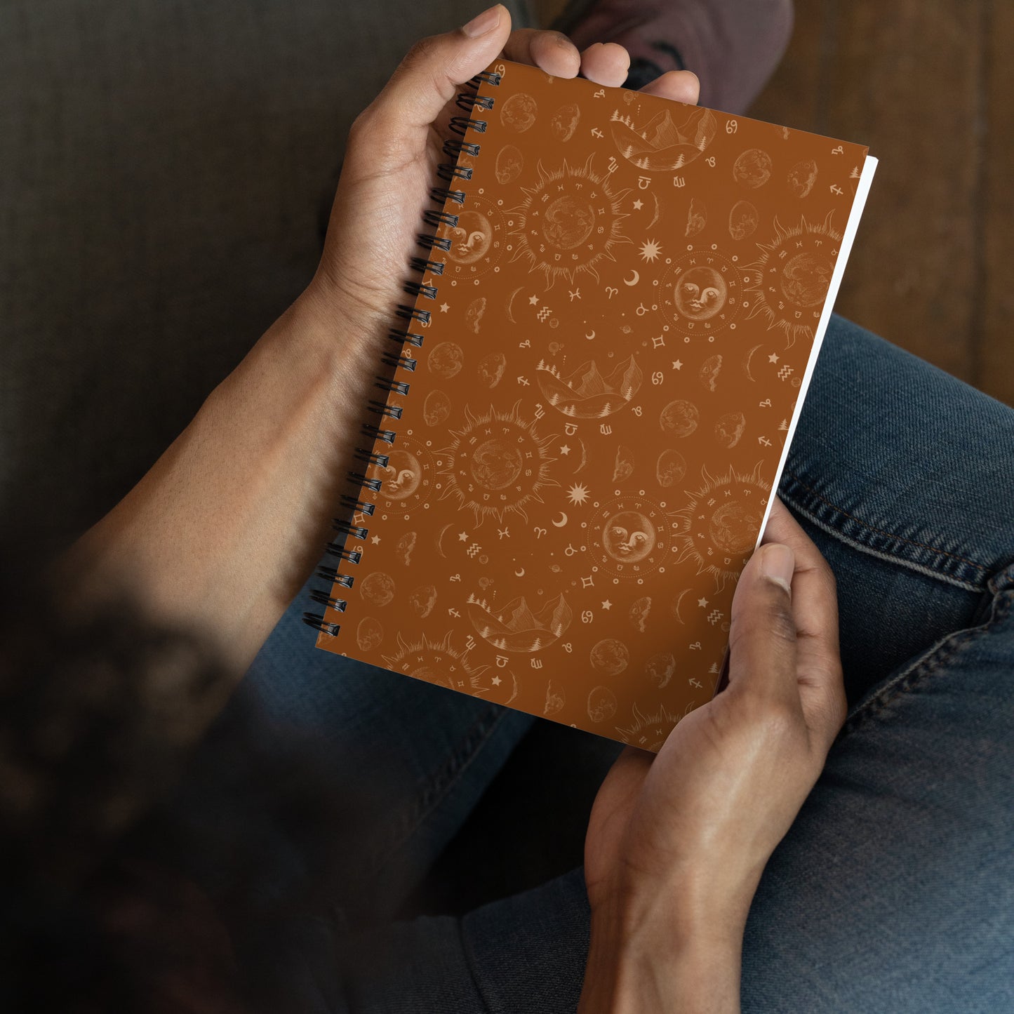 Saddle Brown Moon Galaxy Soft Touch Notebook