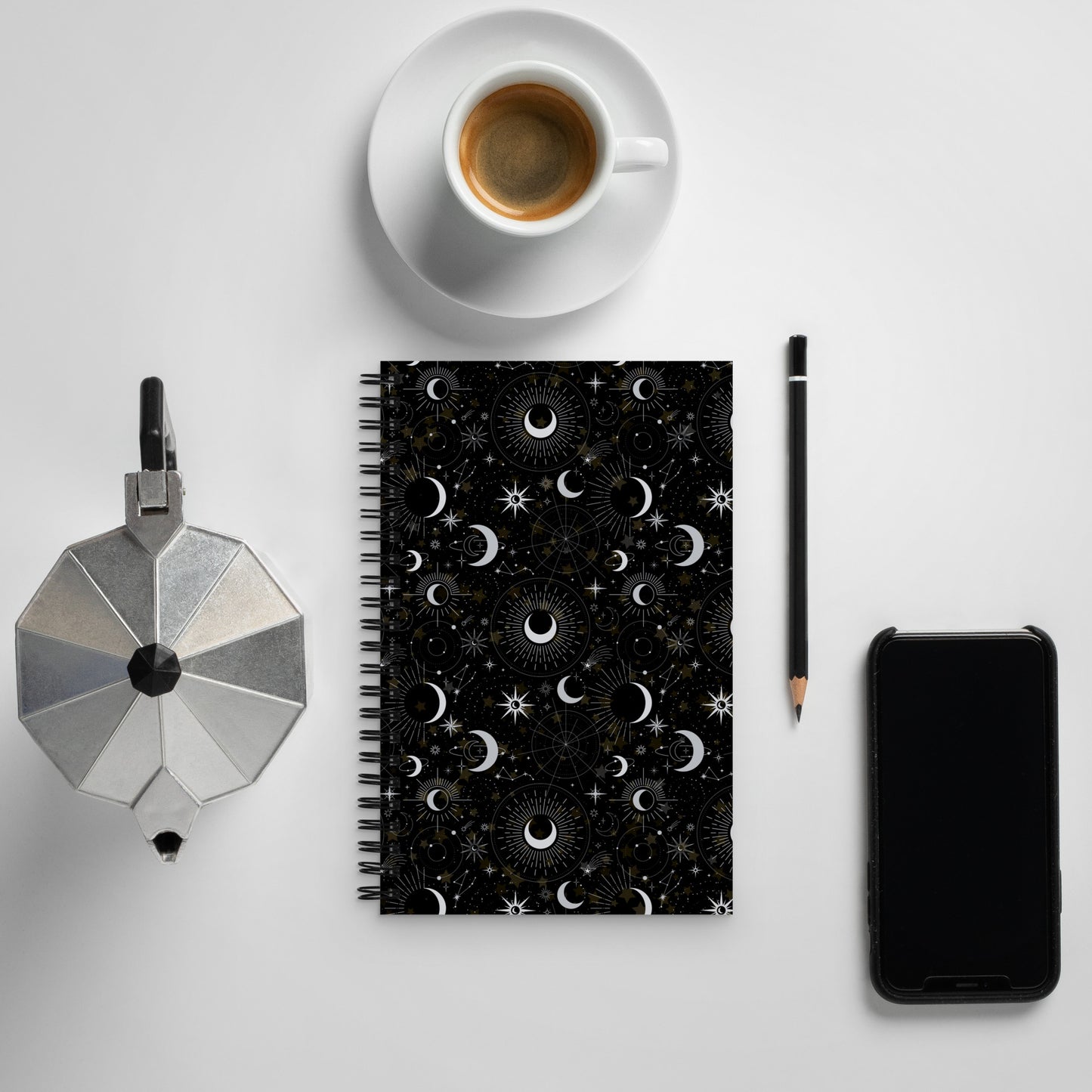 Silver Black Moon Soft Touch Notebook