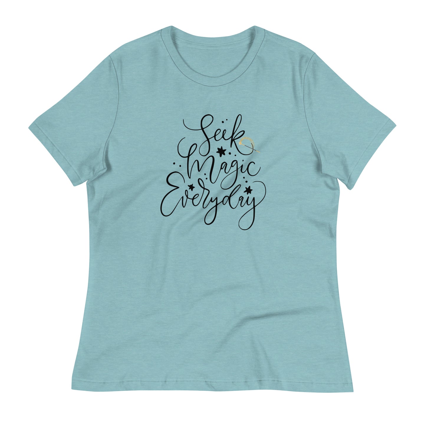 Seek Magic Everyday womens-relaxed-t-shirt-heather-blue-lagoon-front-flat