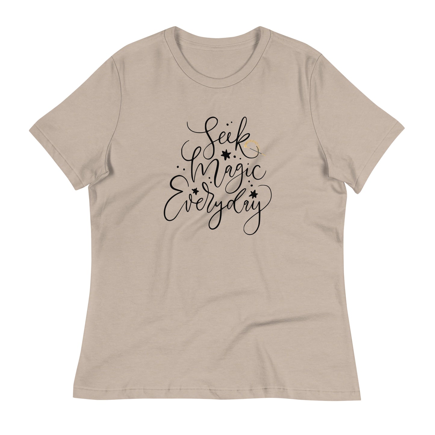 Seek Magic Everyday womens-relaxed-t-shirt-heather-stone-front-flat