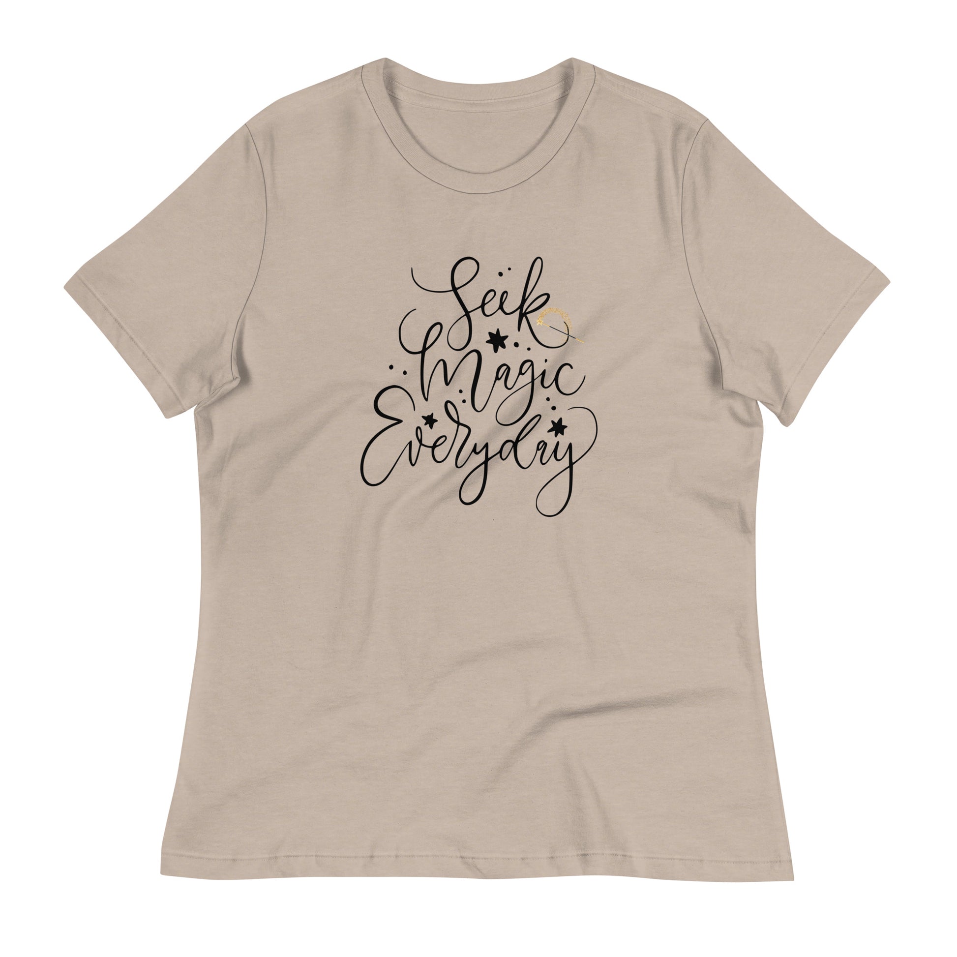 Seek Magic Everyday womens-relaxed-t-shirt-heather-stone-front-flat